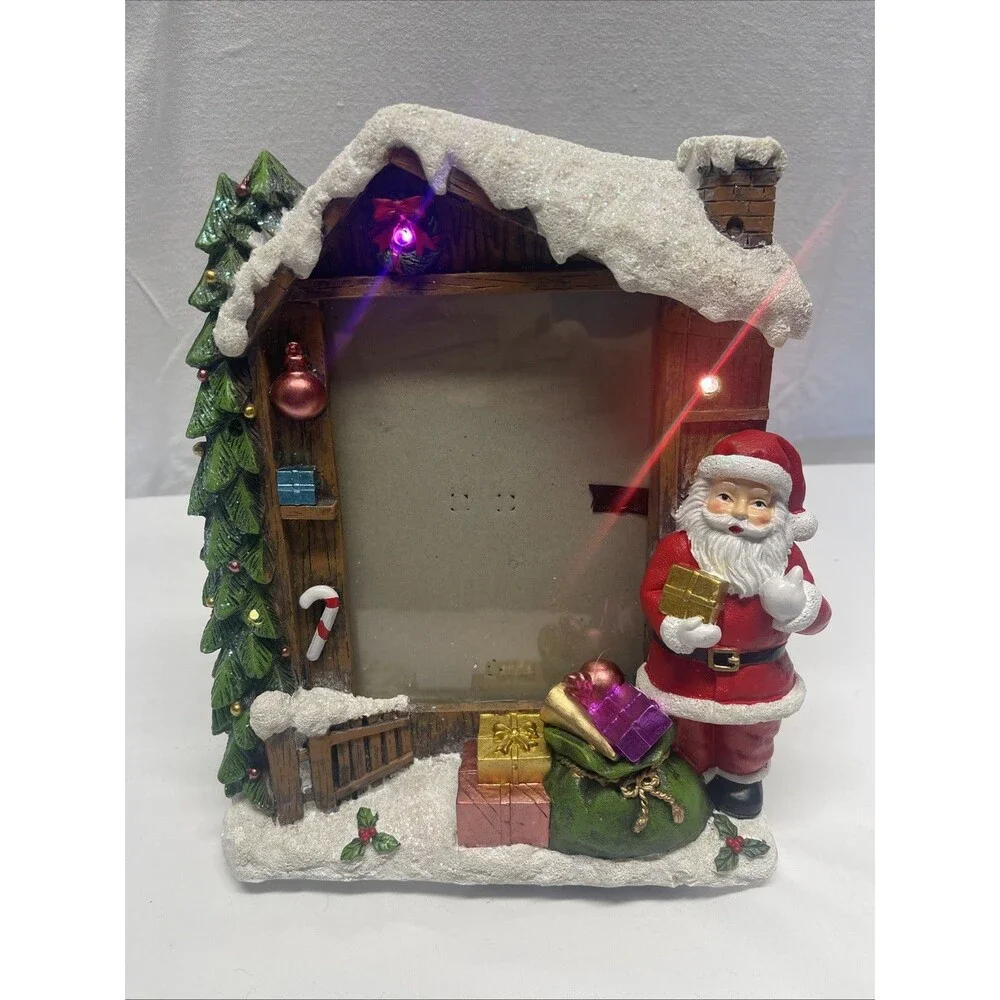 Christmas Themed Photo Frame Lights Blink Santa and Tree Holds 5'' x 7'' Photo